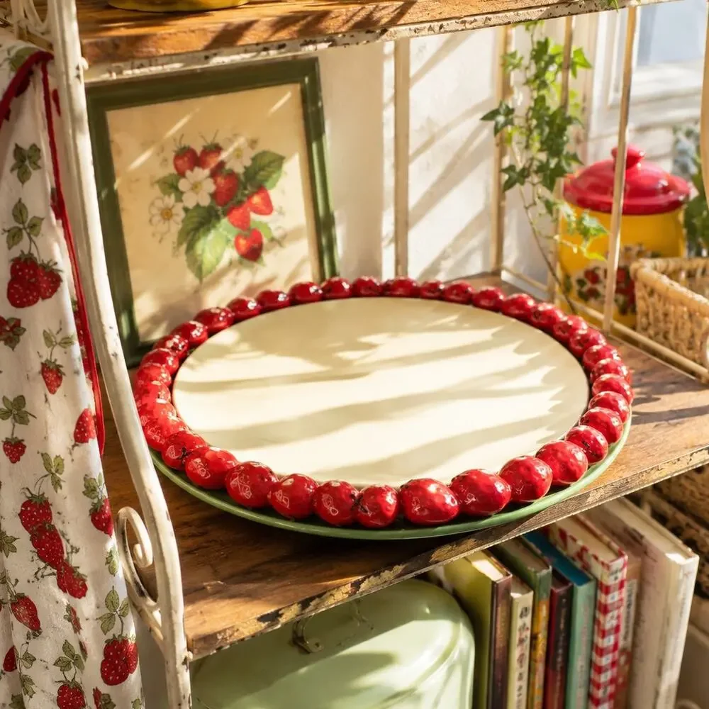Vintage Shafford Japan Strawberry Cake Plate | Mid-Century Ceramic Serving Tray